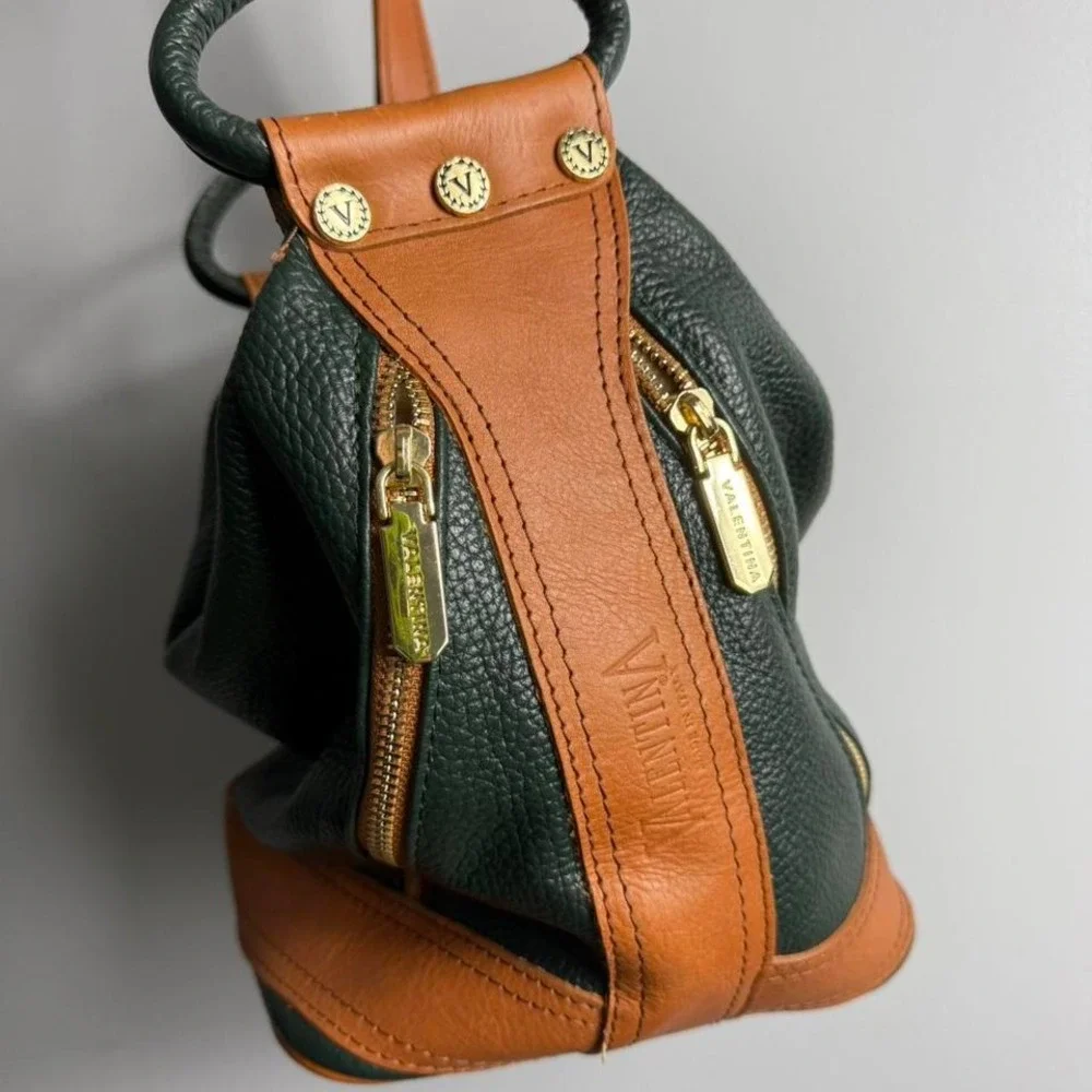 Green Leather Valentina Bag Purse Brown and Gold‎